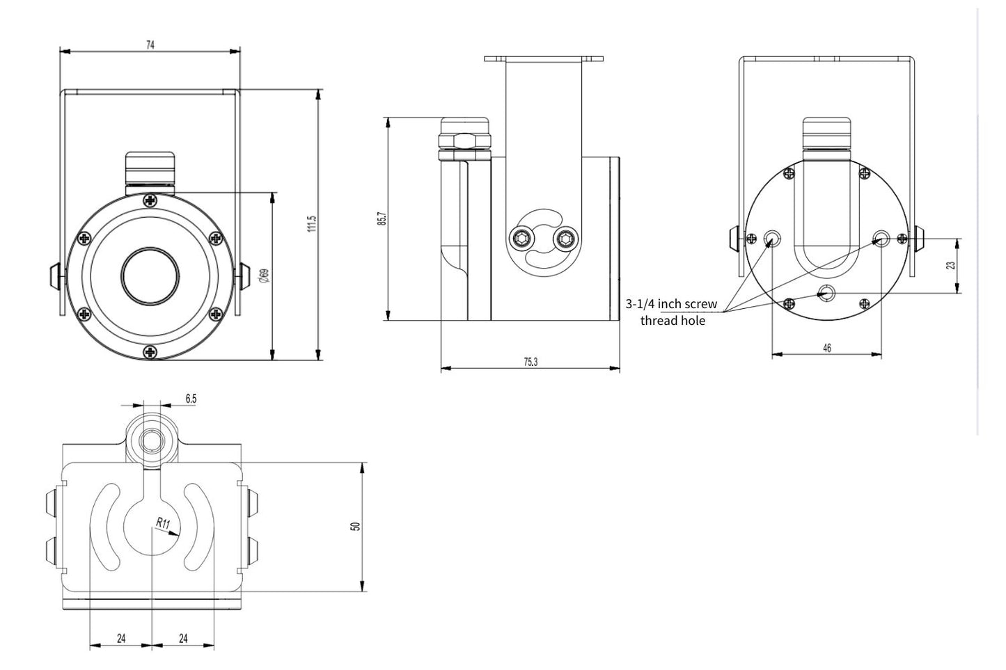 Swimming pool underwater camera 140 ° ultra-wide angle with vertical bracket for easy installation
