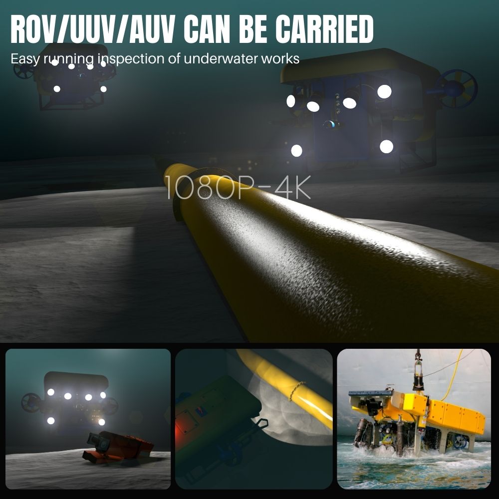 Deep sea underwater light can carry ROV to assist deep sea operation lighting. Adaptable to 3000 meters depth and resistant to seawater corrosion.